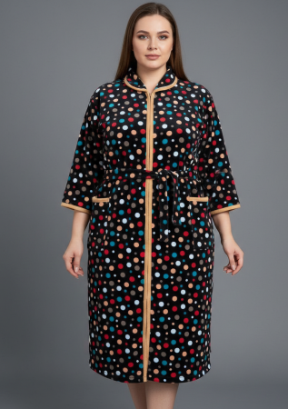 Capot si halate dama - Capot de Dama Elegant din Catifea fina, Marime Mare, buzunare si fermoar floral negru/buline