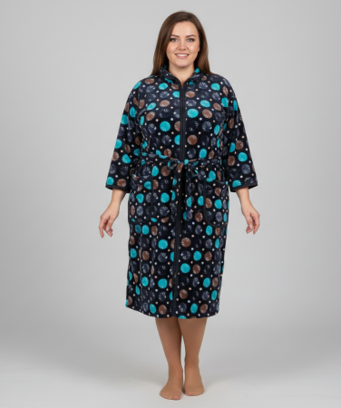 Capot si halate dama - Capot de Dama Elegant din Catifea fina, marimi mari, fermoar, buzunare, cordon, buline albastre