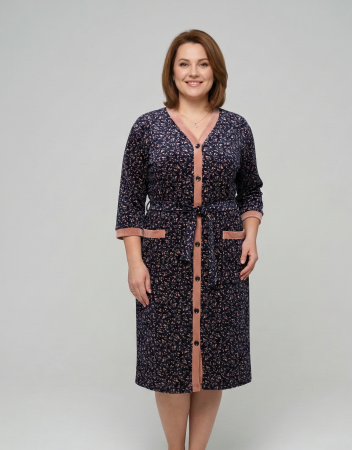 Pijamale - Capot de Dama Elegant din Catifea fina, marimi mari, fermoar, buzunare maro