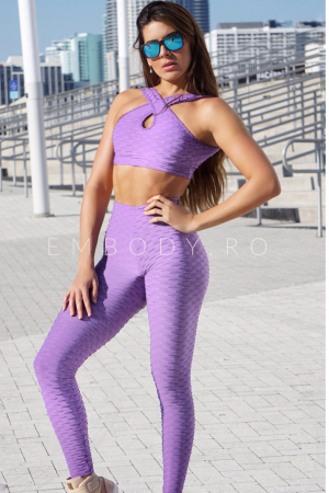 Colanti dama fitness modelatori cu push-up, talie inalta, Mov [2]