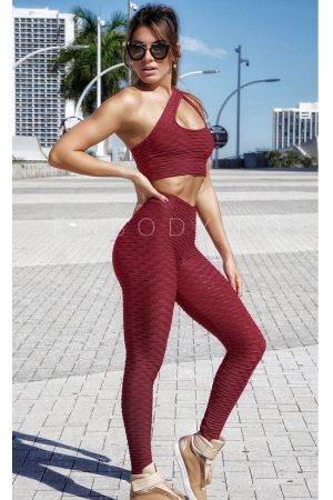 Colanti dama fitness modelatori cu push-up, talie inalta, Visiniu [4]