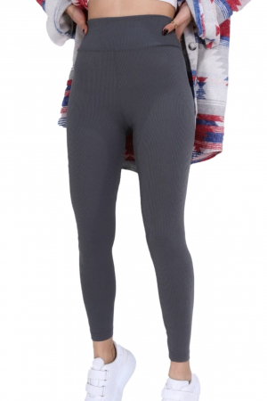 Colanti fitness lungi dama cu striatii, talie inalta, efect modelator, Gri inchis [5]