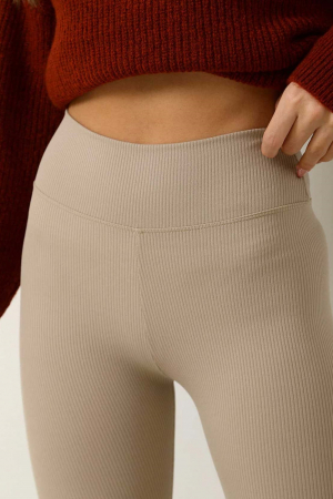 Colanti fitness lungi dama cu striatii, talie inalta, efect modelator, Bej [1]