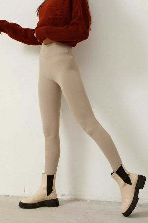 Colanti fitness lungi dama cu striatii, talie inalta, efect modelator, Bej [2]