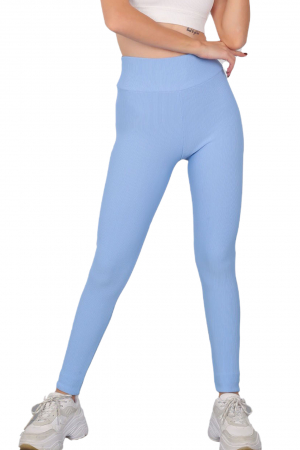 Colanti fitness lungi dama cu striatii, talie inalta, efect modelator, Albastru deschis [6]