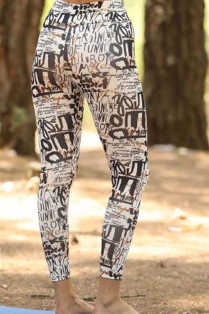 Colanti fitness lungi dama , talie inalta elastica, efect modelator, Digital alb [3]