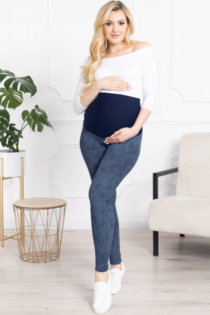 Fitness si colanti - Colanti gravida talie inalta, tip jeans, bumbac, albastru