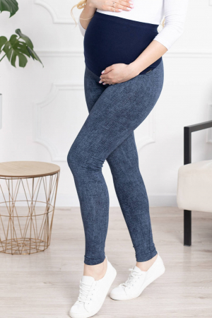 Colanti gravida talie inalta, tip jeans, bumbac, albastru [2]