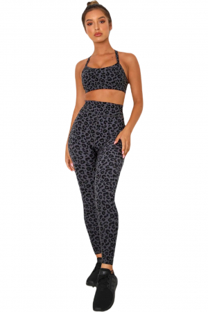 Compleu sport, set dama fitness 2 piese, animal print, gri [4]