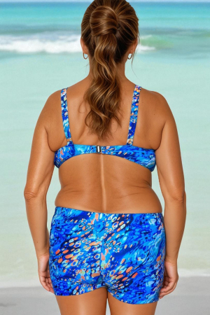 Costum baie dama 2 piese, marime mare, slipi tip pantaloni scurt albastru marin m5007-2 [1]