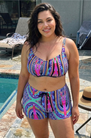 Costume baie marimi mari - Costum baie dama 2 piese, marime mare, slipi tip pantaloni scurt  mosayc m5007
