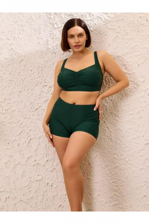 Costume de baie dama - Costum baie dama 2 piese, marime mare, slipi tip pantaloni scurti, verde m5202
