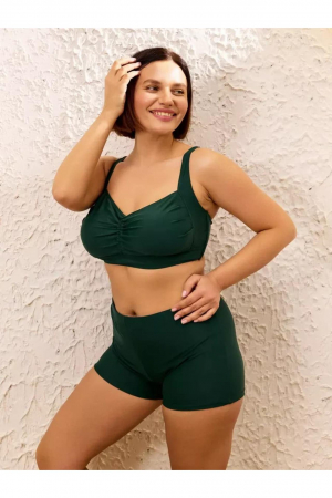 Costum baie dama 2 piese, marime mare, slipi tip pantaloni scurti, verde inchis m5201/2269 [2]