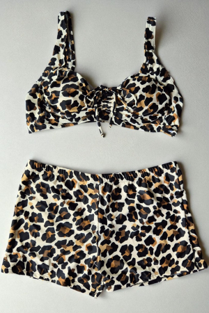 Costum baie dama 2 piese, marime mare, slipi tip pantaloni scurti, animal print camuflaj f2502 [2]