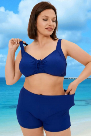 Costume de baie dama - Costum baie dama 2 piese, marime mare, slipi tip pantaloni scurti, bleumarin 22098
