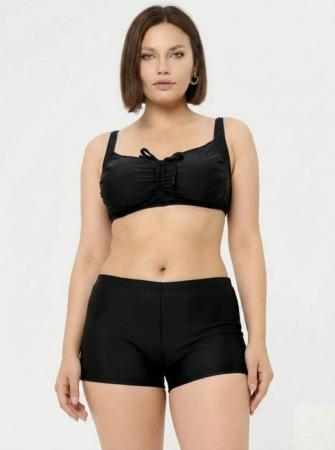 Costume baie marimi mari - Costum baie dama 2 piese, marime mare, slipi tip pantaloni scurti, negru 22098