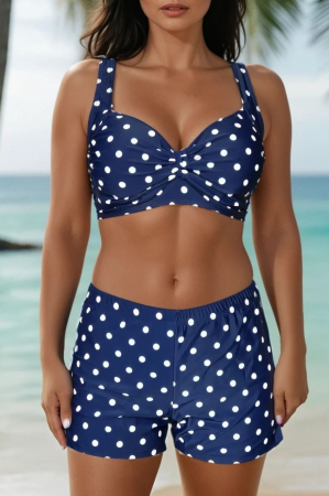 Costume de baie dama - Costum baie dama 2 piese, marime mare, slipi tip pantaloni scurti, imprimeu buline, Ariana f2502
