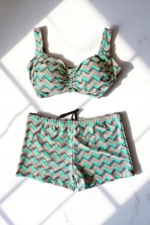 Costum baie dama 2 piese, marime mare, slipi tip pantaloni scurti, albastru M5007 [1]