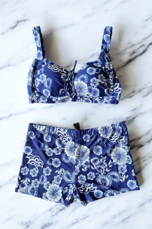 Costum baie dama 2 piese, marime mare, slipi tip pantaloni scurti, bleumarin Amelie 7128 [2]