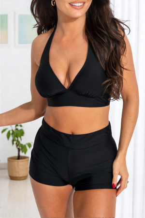 Costume de baie dama - Set 2 piese costum baie, marime mare, slipi tip pantaloni scurti, negru 22093-1