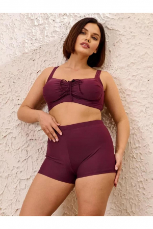 Costume de baie dama - Costum baie dama 2 piese, marime mare, slipi tip pantaloni scurti, visiniu m5202