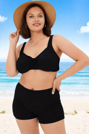 Costume baie 2 piese - Costum baie dama 2 piese, marime mare, slipi tip pantaloni scurti, negru m5201