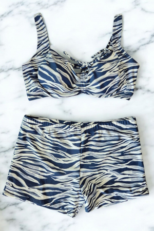 Costum baie dama 2 piese, marime mare, slipi tip pantaloni scurti, zebra wild f2502 [2]