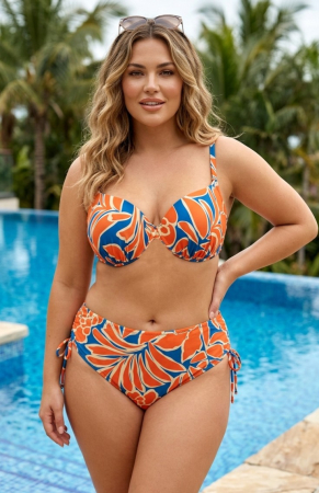 Costume baie 2 piese - Costum baie dama doua piese, marime mare, orange Santorini Lm064