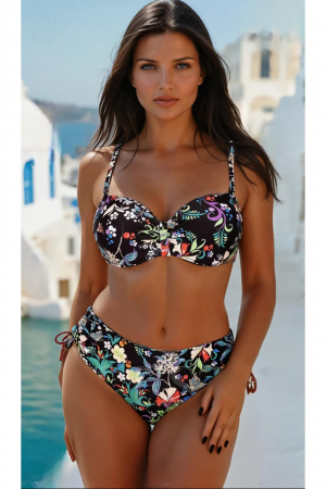 Costum baie doua piese, marime mare, imprimeu vara floral, multicolor 5003 Costum baie doua piese, marime mare, imprimeu vara floral, multicolor 5003
