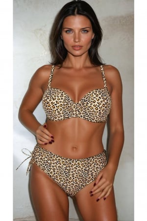 Articole de plaja femei - Costum baie doua piese, marime mare, imprimeu animal print maro 5003