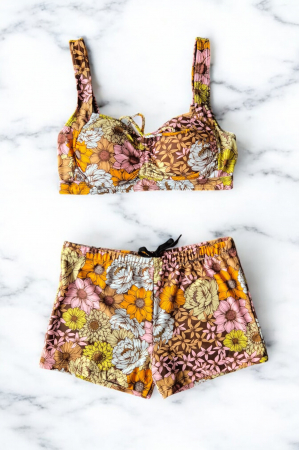 Costum Baie Doua piese, slipi tip pantaloni scurti, sutien bustiera, multicolor floral 2296 [1]