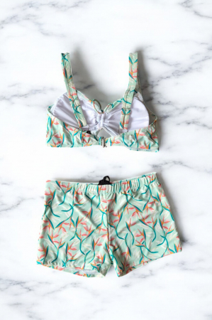 Costum Baie Doua piese, slipi tip pantaloni scurti, sutien bustiera, multicolor verde 2296 [2]