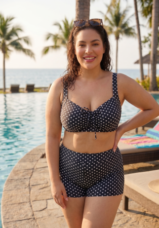 Costume baie marimi mari - Costum deBaie Dama 2 Piese, marime mare, Slip cu Talie Inalta Tip Pantalon Scurt f2502