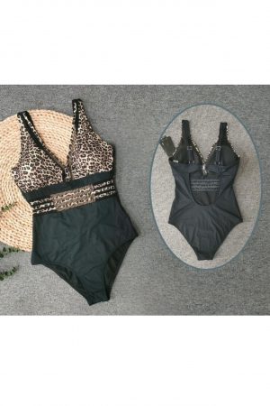 Costum baie intreg dama cu efect modelator, animal print, negru, Ahara, embody.ro [3]