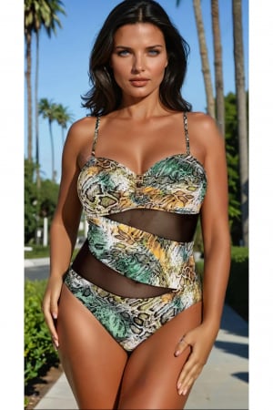 Costum baie intreg dama cu efect modelator, summer animal print lm045 multicolor Costum baie intreg dama cu efect modelator, summer animal print lm045 multicolor