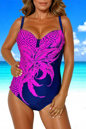 Costume baie intregi - Costum baie intreg modelator dama, marime mare, cu aplicatii, mov Royal