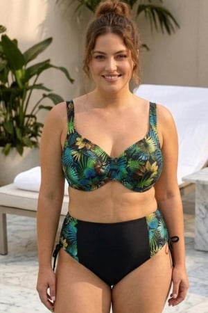 Costume baie 2 piese - Costum de Baie 2 piese cu Imprimeu Tropical si Talie Inalta 6601