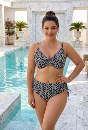 Costume de baie dama - Costum de Baie Dama din Doua Piese, Alb-Negru marime mare, Talie Inalta lm082