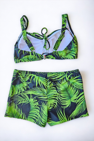 Costum de baie 2 piese, marime mare, cu slipi tip pantaloni scurti, sutien bustiera, verde, green lagoonembody.ro [2]