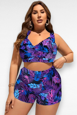 Costum de baie 2 piese, marime mare, cu slipi tip pantaloni scurti, sutien bustiera, multicolor, Jolly embody.ro [3]