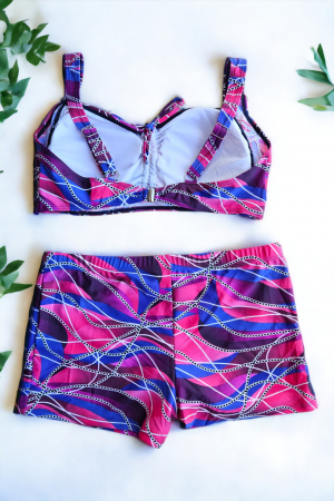 Costum de baie 2 piese, marime mare, cu slipi tip pantaloni scurti, sutien bustiera, multicolor, Rynna embody.ro [2]