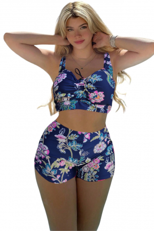 Costum de baie 2 piese, marime mare, cu slipi tip pantaloni scurti, sutien bustiera, negru, Cara embody.ro [3]