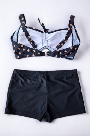 Costum de baie 2 piese, marime mare, slip tip pantaloni scurti, sutien bustiera, negru, Dots embody.ro [2]