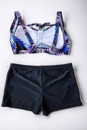 Costum de baie 2 piese, marime mare, slip tip pantaloni scurti, sutien bustiera, multicolor, Exotic embody.ro [2]