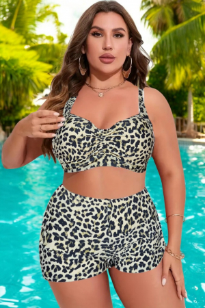 Costume baie marimi mari - Costum de baie 2 piese, marime mare, cu slipi tip pantaloni scurti, sutien bustiera-embody.ro