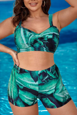 Costume baie marimi mari - Costum de baie 2 piese, marime mare, cu slipi tip pantaloni scurti, sutien bustiera, embody.ro