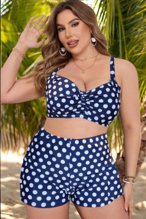 Costume baie marimi mari - Costum de baie 2 piese, marime mare, cu slipi tip pantaloni scurti, sutien bustiera, embody.ro