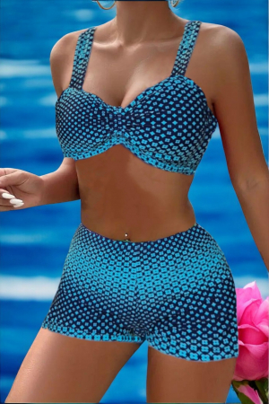 Costume baie marimi mari - Costum de baie 2 piese, marime mare, cu slipi tip pantaloni scurti, sutien bustiera, embody.ro