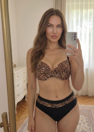 Costume baie 2 piese - Costum de baie doua piese leopard cu slip negru si sutien cu sustinere y9102