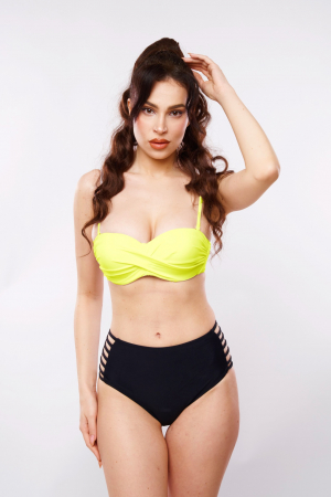 Costum de baie 3 piese, sutien, slip talie inalta plus silp brazilian, galben, Elisa embody, embody.ro [3]
